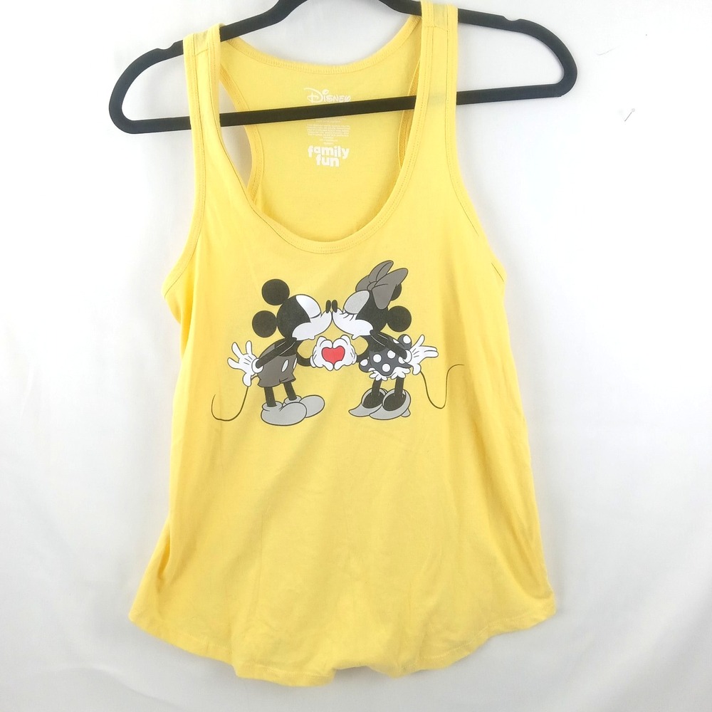 Disney Women Tank Top S Yellow Mickey Minnie Mouse Graphic Retro Kidcore Cartoon